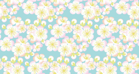 decorative sakura branch. floral seamless pattern in summer tender colors. Repeatable motif for surface design, background, card, header, web and print projects.