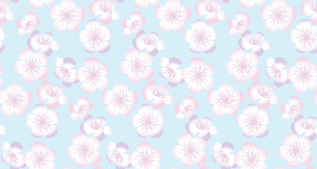 decorative sakura branch. floral seamless pattern in summer tender colors. Repeatable motif for surface design, background, card, header, web and print projects. .
