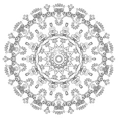 Vector element for coloring book. Black and white mandala