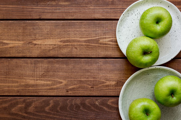green apples for healthy dessert on white background top view mockup