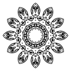 Vector element for coloring book. Black and white mandala