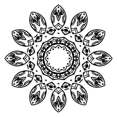Vector element for coloring book. Black and white mandala