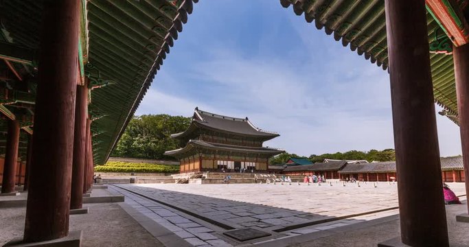 4K timelapse of Changdeokgung, Seoul, South Korea(Main hall of Changdeokgung. Changdeokgung is a palace built as a secondary palace of the Joseon dynasty in 1405, during King Taejong's reign.)