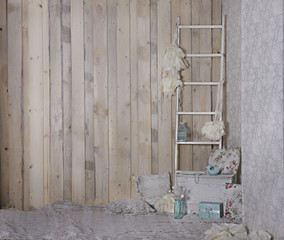 Wooden wall with stairs