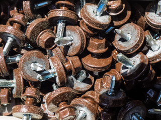 Metalware.Nails and screws.Background.Selective focus.