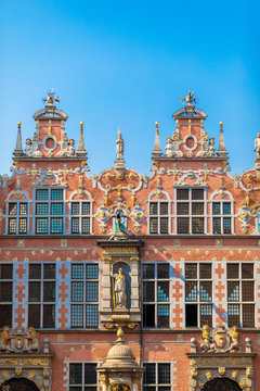 The facade of the great armory in Gdansk, Poland