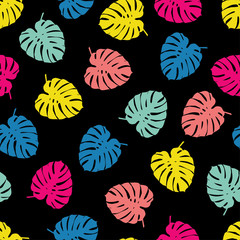 Seamless background with decorative leaves. Summer tropical design. Textile rapport.
