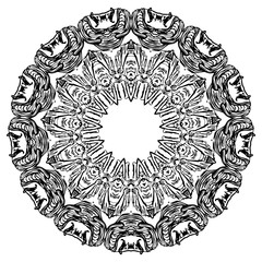 Vector element for coloring book. Black and white mandala