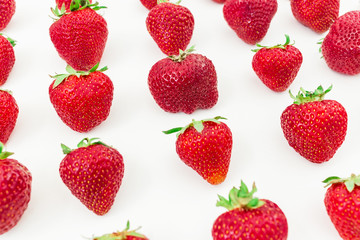 Strawberry on white background. Summer berries. Flat lay, top  view