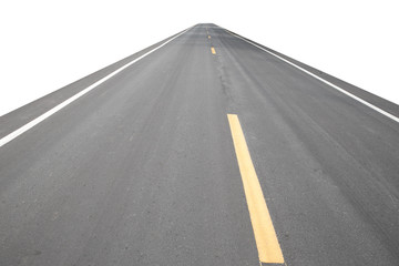 Asphalt background texture with some fine grain with road line on white