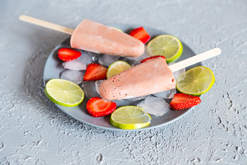 Homemade Strawberry  Popsicles Top view