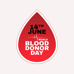 World blood donor day vector illustration card. 14 june. Simple red drop logo poster on white background