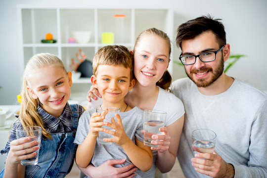 Family drinks water