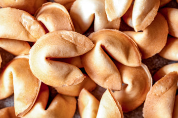 Many Chinese fortune cookie close up
