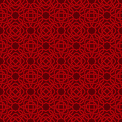 Celtic seamless pattern in Medieval style. Red tangle on dark background. Endless repeat backdrop, texture, wallpaper. Stock vector