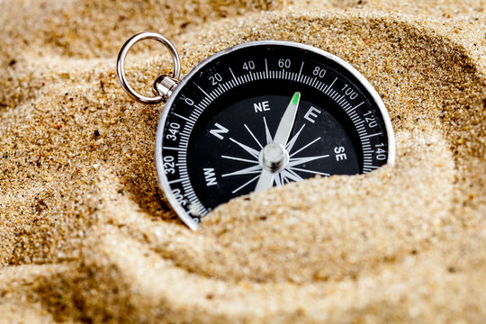 Concept Compass In Sand Searching Meaning Of Life