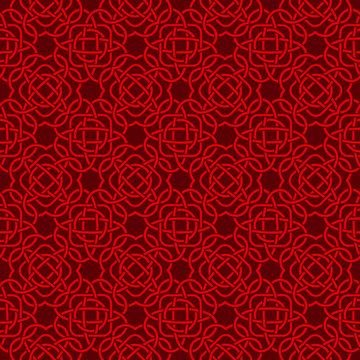 Celtic seamless pattern in Medieval style. Red tangle on dark background. Endless repeat backdrop, texture, wallpaper. Stock vector