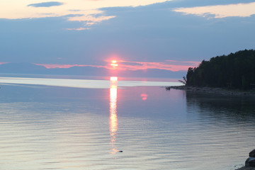 Fototapeta na wymiar The great lake Baikal at sunset, Russia