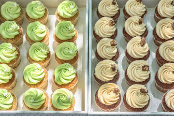 Cupcakes on a white table. Summer delicious desserts