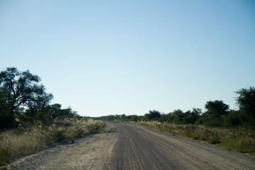 Fototapeta na wymiar kalahari road and village in africa