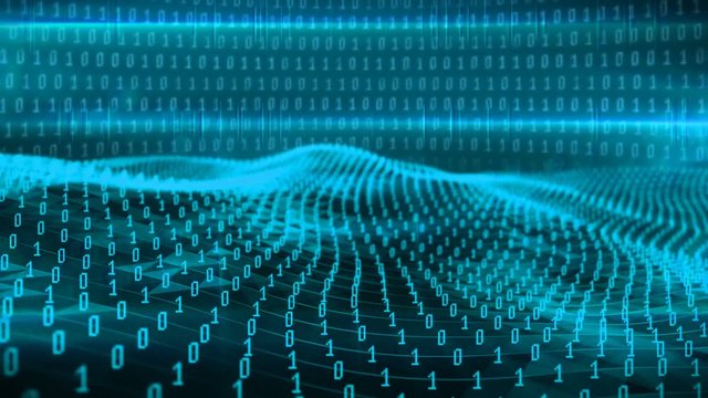 Beautiful abstract animation of the blue binary waves with binary digits 1 and 0 and motion binary code on background. Animation symbolizes the ocean of the information on www. HD 1920x1080