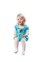 Baby is sitting on something isolated on white