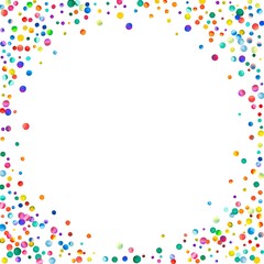 Dense watercolor confetti on white background. Rainbow colored watercolor confetti corner frame. Colorful hand painted illustration.