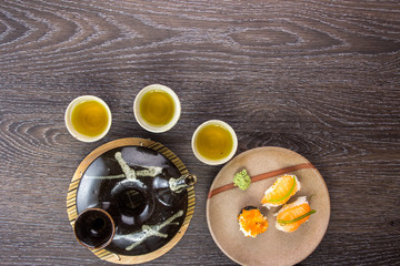 tea set and sushi