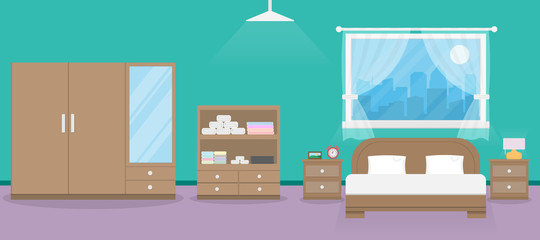interior bedroom design with bed and Accessory.vector and illustration