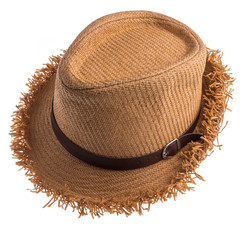 Pretty straw hat isolated on white background, Brown straw hat isolated on white background