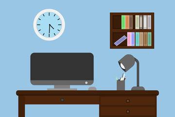 interior office room design with computer and accessory design.vector and illustration