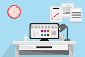 interior office room design with computer and accessory design.vector and illustration
