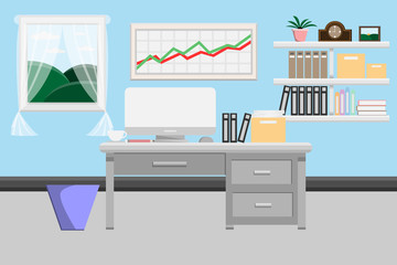 interior office room design with computer and accessory design.vector and illustration