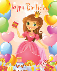 Obraz na płótnie Canvas Happy Birthday, Princess, greeting card. 