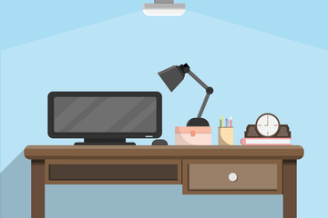interior office room design with computer and accessory design.vector and illustration