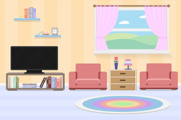 interior living room with furniture and window.vector and illustration