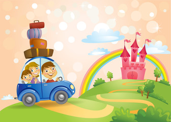 Family going to the Fairy Tale castle.