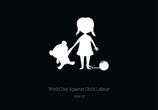 World Day Against Child Labour vector. Children worker vector illustration. Silhouette of a girl with bear. Important day
