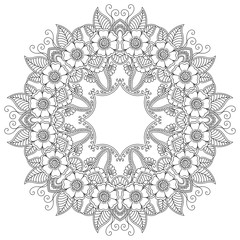 Circular pattern in the form of a mandala. Henna tatoo mandala. Mehndi style. Decorative pattern in oriental style. Coloring book page.