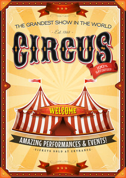 Vintage Grand Circus Poster With Marquee