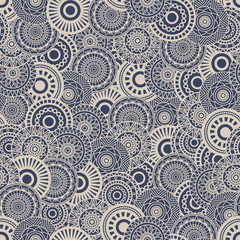 Seamless background  Eastern style blue and beige. Arabic  Pattern. Mandala ornament. Elements of flowers and leaves. Vector illustration. Use for wallpaper, print packaging paper, textiles.