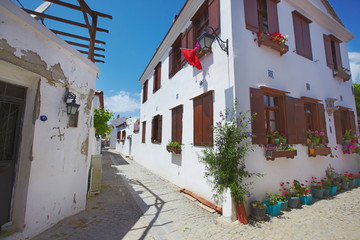 Cozy cute view of Mediterranean village touristic route sea side town