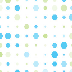 Abstract geometric white background with hexagons of different colors, opacity and size.