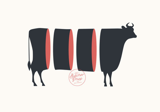 Butcher sign. Cuts of beef. Illustration for meat related theme.
