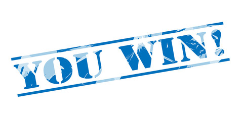 you win! blue stamp on white background