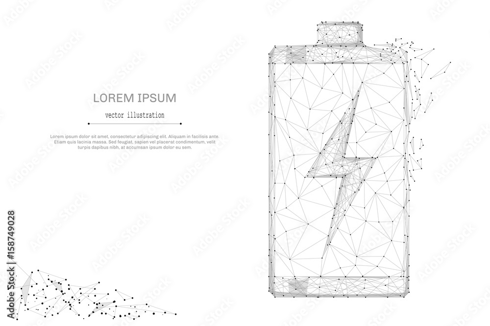 Poster abstract mash line and point battery on white background with an inscription. energy starry sky or s