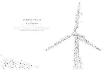 Fototapeta na wymiar Abstract mash line and point windmill on white background with an inscription. Green energy starry sky or space, consisting of stars and the universe. Vector business illustration