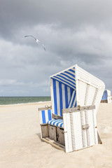 Beach chair and seagull at Sylt