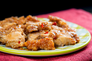wok fried chicken stir fry with sweet peppers and chinese vegetables