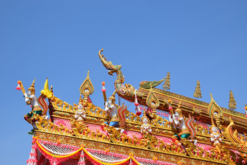 The beautiful of the local rocket, Rocket festival in the Northeast, Thailand, with the blue sky background.The public property in Thailand.